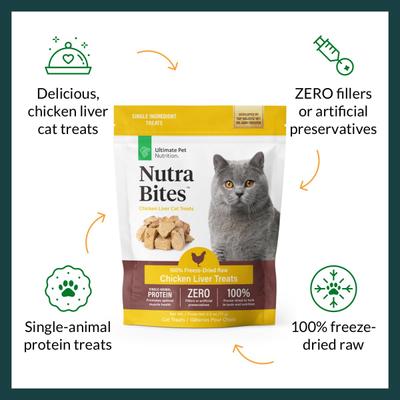 Show full view: Ultimate Pet Nutrition Nutra Bites Chicken Liver Freeze-Dried Cat Treats, 2.5-oz bag slide 4 of 7