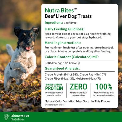 Show full view: Ultimate Pet Nutrition Nutra Bites Freeze-Dried Raw Beef Liver Dog Treats, 4-oz bag slide 8 of 9