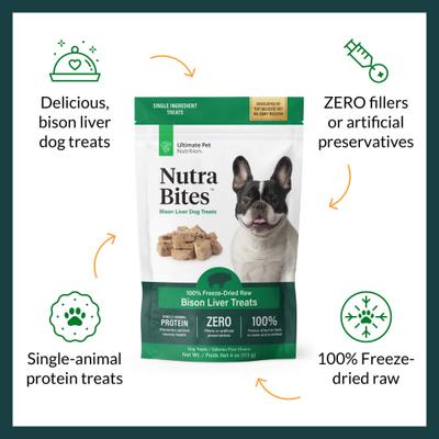 Show full view: Ultimate Pet Nutrition Nutra Bites Freeze-Dried Raw Bison Liver Dog Treats, 4-oz bag slide 5 of 8