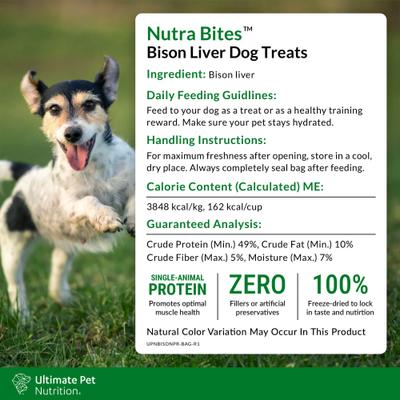 Show full view: Ultimate Pet Nutrition Nutra Bites Freeze-Dried Raw Bison Liver Dog Treats, 4-oz bag slide 6 of 8