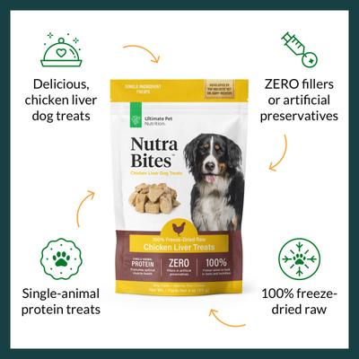 Show full view: Ultimate Pet Nutrition Nutra Bites Freeze-Dried Raw Chicken Liver Dog Treats, 4-oz bag slide 6 of 7