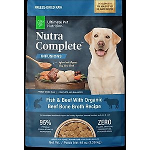 Ultimate Pet Nutrition Nutra Complete Plus Bone Broth Fish & Beef Grain-Free Freeze-Dried Raw Dog Food, 48-oz bag