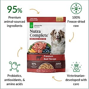 Ultimate Pet Nutrition Nutra Complete Premium Beef Freeze-Dried Raw Dog Food, 16-oz bag