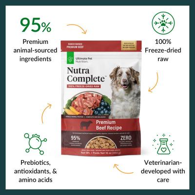 Show full view: Ultimate Pet Nutrition Nutra Complete Premium Beef Freeze-Dried Raw Dog Food, 16-oz bag slide 4 of 9