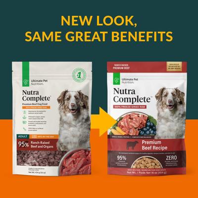 Show full view: Ultimate Pet Nutrition Nutra Complete Premium Beef Freeze-Dried Raw Dog Food, 16-oz bag slide 3 of 9