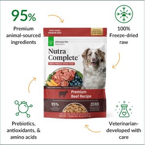 Ultimate Pet Nutrition Nutra Complete Premium Beef Freeze-Dried Raw Dog Food, 48-oz bag