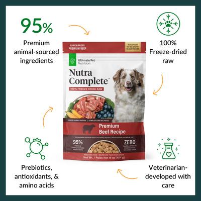 Show full view: Ultimate Pet Nutrition Nutra Complete Premium Beef Freeze-Dried Raw Dog Food, 48-oz bag slide 4 of 10