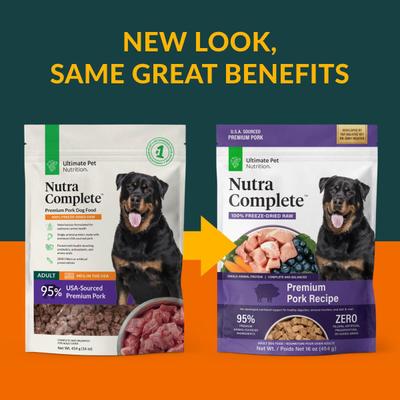Show full view: Ultimate Pet Nutrition Nutra Complete Premium Pork Freeze-Dried Raw Dog Food, 16-oz bag slide 3 of 9