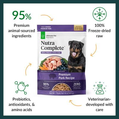 Show full view: Ultimate Pet Nutrition Nutra Complete Premium Pork Freeze-Dried Raw Dog Food, 16-oz bag slide 4 of 9