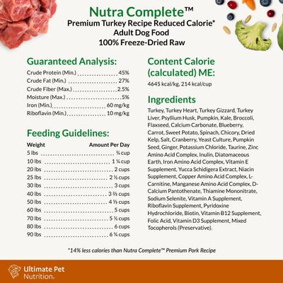 Show full view: Ultimate Pet Nutrition Nutra Complete Premium Turkey Low Calorie Adult Freeze-Dried Raw Dog Food, 16-oz bag slide 4 of 9