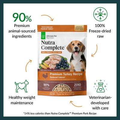 Show full view: Ultimate Pet Nutrition Nutra Complete Premium Turkey Low Calorie Adult Freeze-Dried Raw Dog Food, 16-oz bag slide 6 of 9