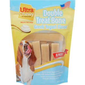 Ultra Chewy Double Treat Bone Greek Yogurt Flavor Dog Treats, 8 count