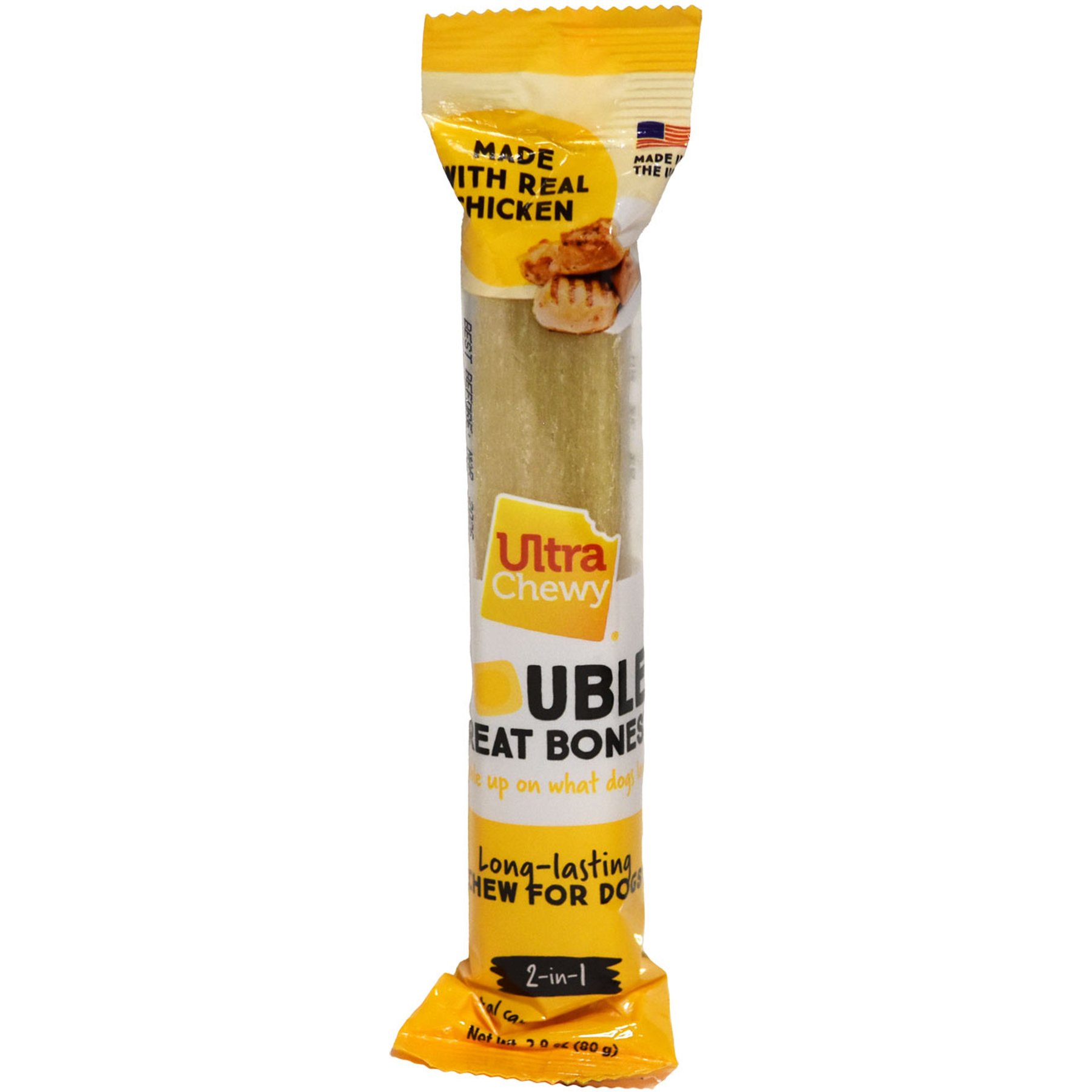 Ultra Chewy Double Treat Bones Chicken Flavor Dog Treat, 1 count