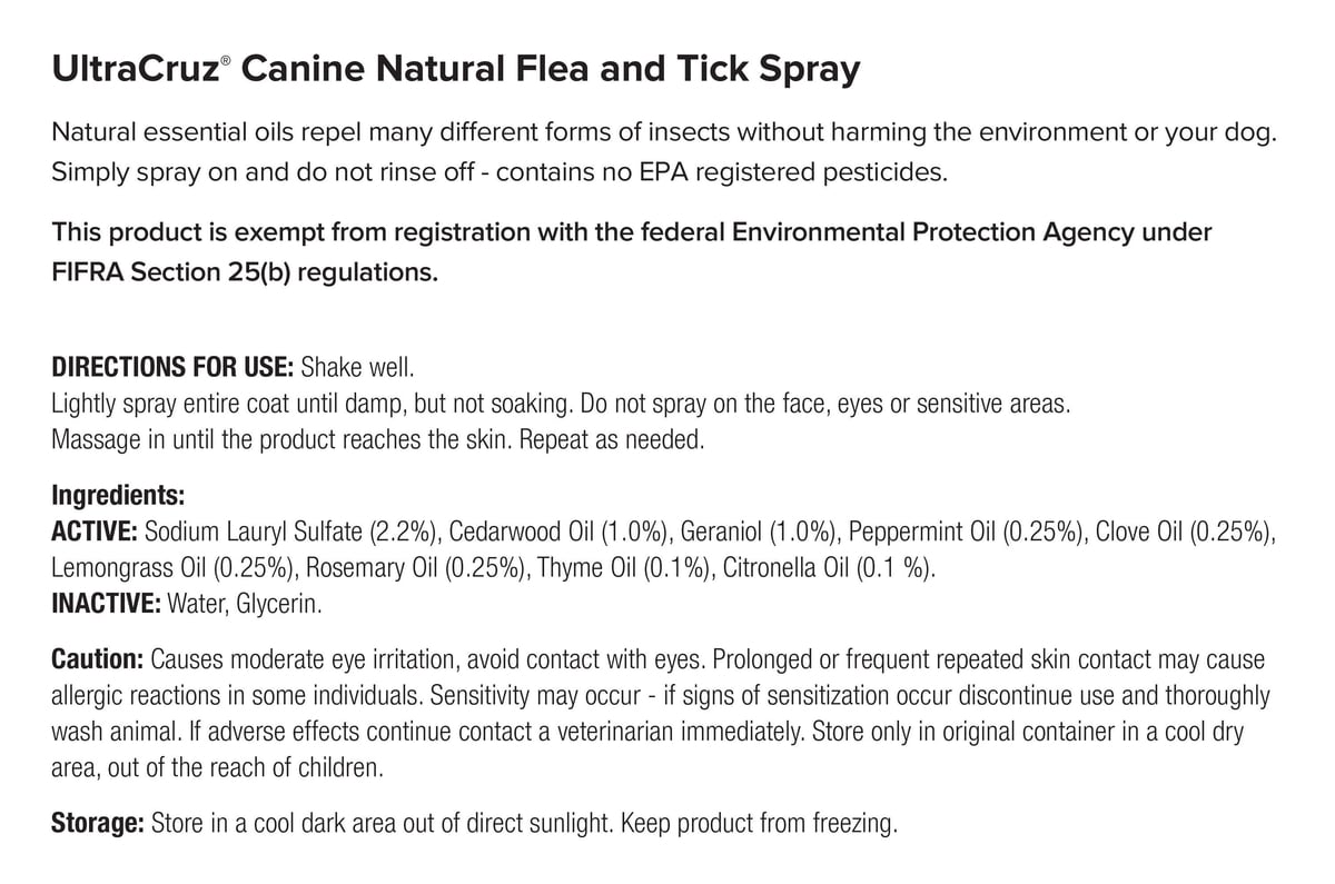 Ultracide Label ULTRACRUZ Natural Dog Flea & Tick Spray, 16-fl oz bottle - Chewy.com