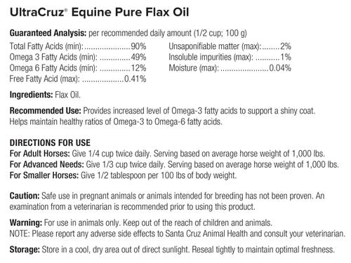 Show full view: UltraCruz Pure Flax Oil Skin, Coat & Hoof Care Liquid Horse Supplement, 1-gal, 4 count slide 2 of 5