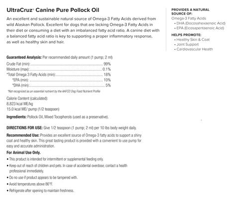 Show full view: UltraCruz Pure Pollock Oil Dog Supplement, 32-fl oz bottle slide 4 of 5
