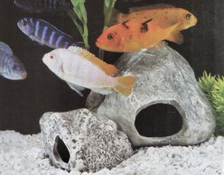 Underwater Galleries Fish Tank Hollow Ceramic Square Aquarium Rock Cave, Gray, Small