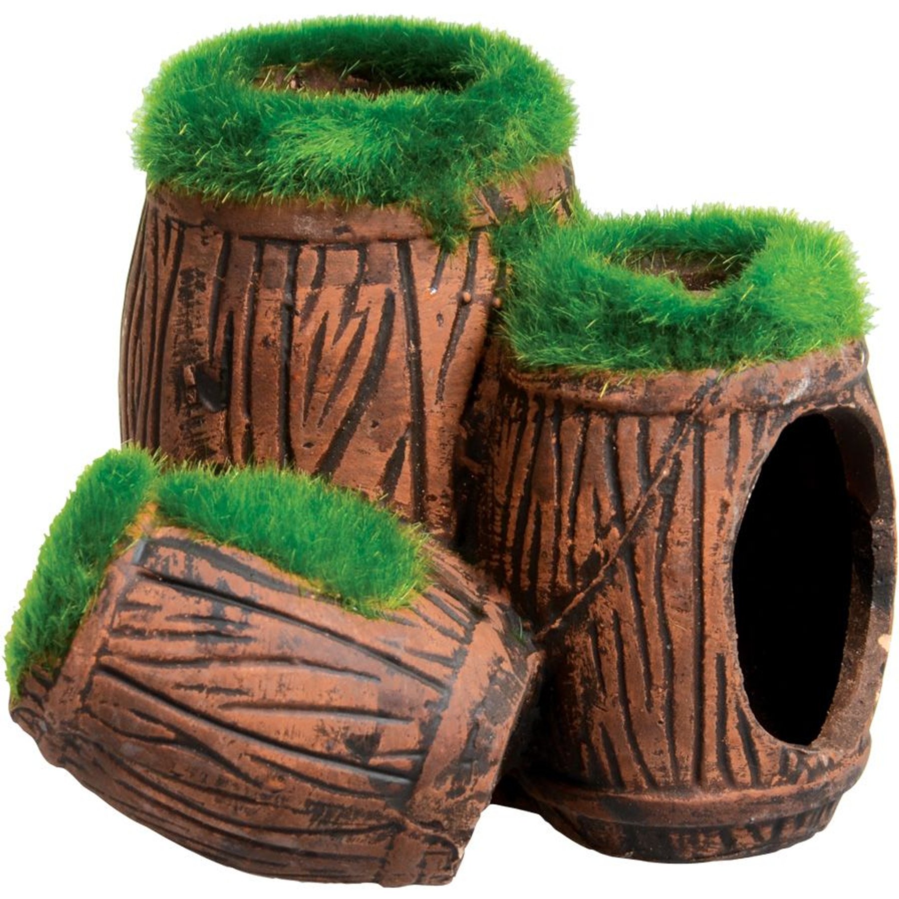 Underwater Treasures Mossy Barrel Hideout Fish Ornament, Triple