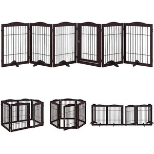 Unipaws 31.5-in 6 Panel Freestanding Wooden Wire Dog & Cat Gate, Espresso