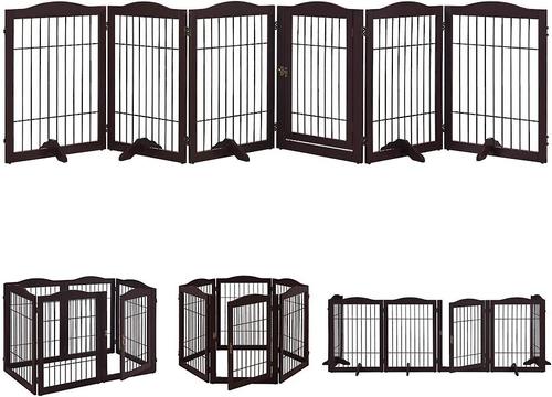 Show full view: Unipaws 31.5-in 6 Panel Freestanding Wooden Wire Dog & Cat Gate, Espresso slide 3 of 8