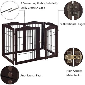 Unipaws 31.5-in 6 Panel Freestanding Wooden Wire Dog & Cat Gate, Espresso