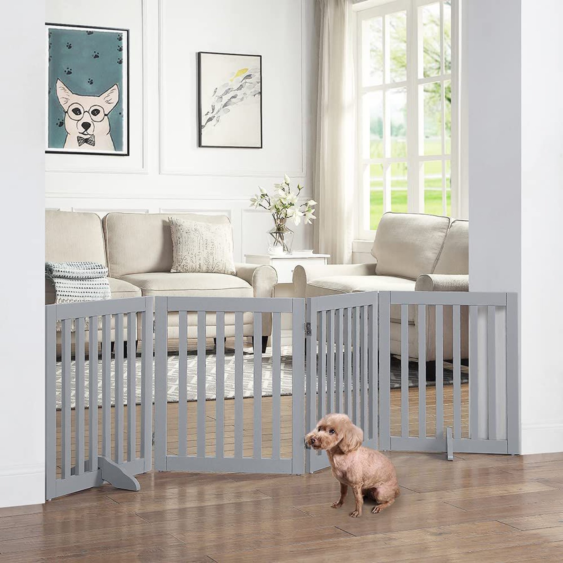 Unipaws Free Standing Dog Gate, Gray, 24-in, 4-panel