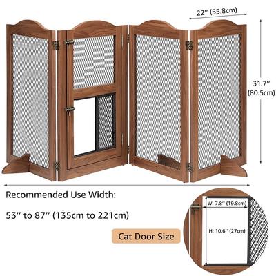 Show full view: Unipaws 4 Panel Wire Mesh Dog & Cat Gate with Small Pet Door, Walnut, Large slide 4 of 8