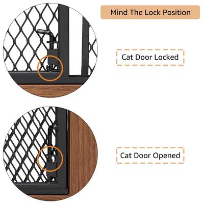 Show full view: Unipaws 4 Panel Wire Mesh Dog & Cat Gate with Small Pet Door, Walnut, Large slide 7 of 8