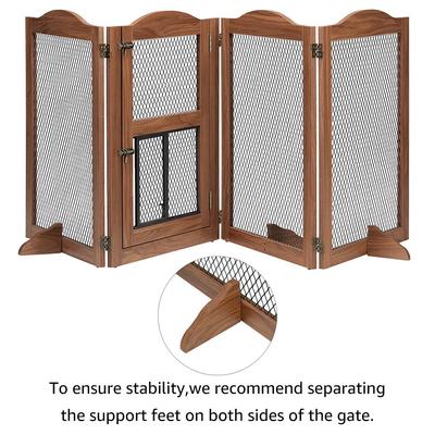Show full view: Unipaws 4 Panel Wire Mesh Dog & Cat Gate with Small Pet Door, Walnut, Large slide 8 of 8
