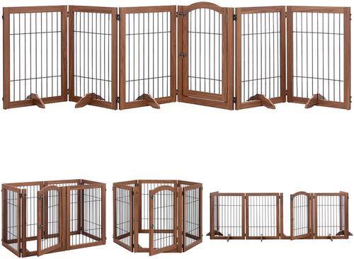 Show full view: Unipaws 6 Panel Freestanding Wooden Wire Dog & Cat Gate, Walnut, Large slide 3 of 7