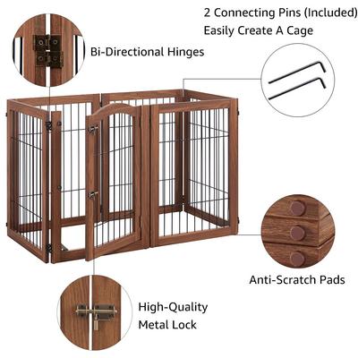Show full view: Unipaws 6 Panel Freestanding Wooden Wire Dog & Cat Gate, Walnut, Large slide 5 of 7