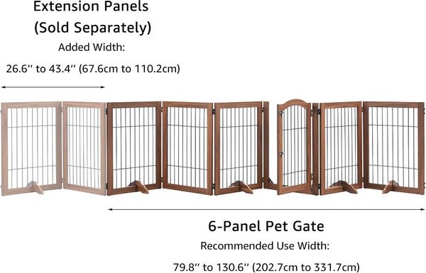 Unipaws 6 Panel Outdoor Free Standing Dog & Cat Gate, Large, Dark Grey