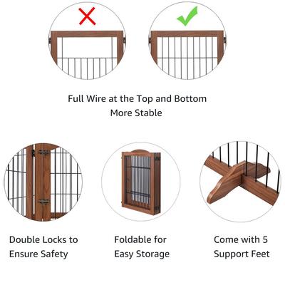 Show full view: Unipaws 6 Panel Freestanding Wooden Wire Dog & Cat Gate, Walnut, Large slide 7 of 7