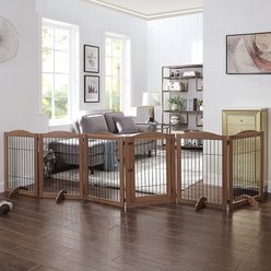 Unipaws 6 Panel Wire Dog Playpen Freestanding Pet Gate, Walnut, Medium slide 1 of 7