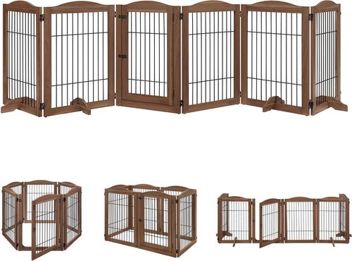 Show full view: Unipaws 6 Panel Wire Dog Playpen Freestanding Pet Gate, Walnut, Medium slide 2 of 8