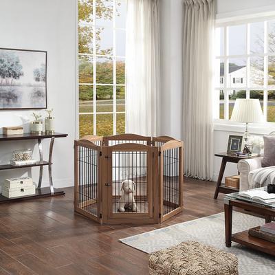 Show full view: Unipaws 6 Panel Wire Dog Playpen Freestanding Pet Gate, Walnut, Medium slide 3 of 8