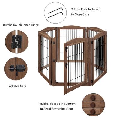 Show full view: Unipaws 6 Panel Wire Dog Playpen Freestanding Pet Gate, Walnut, Medium slide 5 of 8