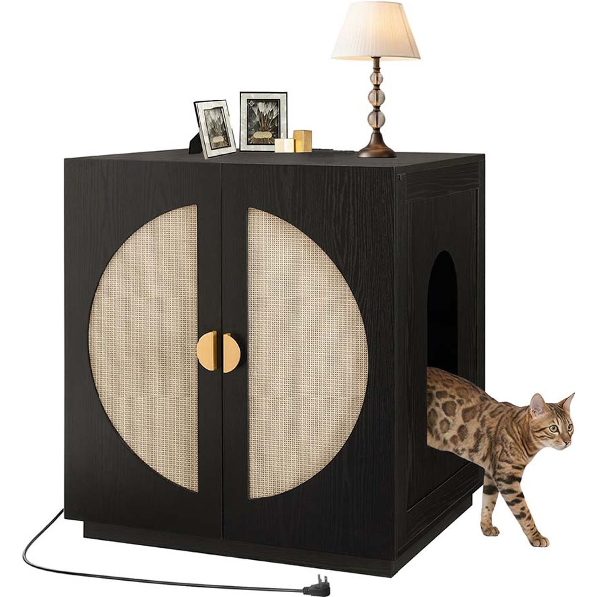 Unipaws Cat Litter Box Enclosure, Black, Jumbo