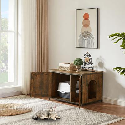 Show full view: Unipaws Cat Litter Box Enclosure with Top Opening, Large, Rustic Brown slide 2 of 7