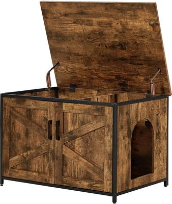 Show full view: Unipaws Cat Litter Box Enclosure with Top Opening, Large, Rustic Brown slide 3 of 7