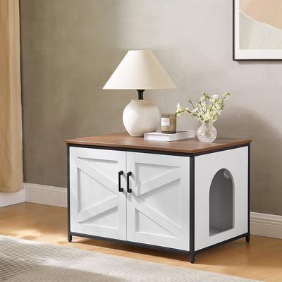 Show full view: Unipaws Cat Litter Box Enclosure with Top Opening, Large, White & Walnut slide 2 of 8