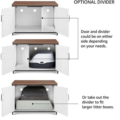 Show full view: Unipaws Cat Litter Box Enclosure with Top Opening, Large, White & Walnut slide 3 of 8