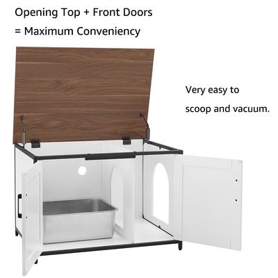 Show full view: Unipaws Cat Litter Box Enclosure with Top Opening, Large, White & Walnut slide 4 of 8