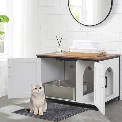 Show full view: Unipaws Cat Litter Box Enclosure with Top Opening, Large, White & Walnut slide 6 of 8