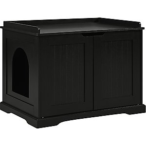 Unipaws Furniture Enclosure Decorative Storage Bench Cat Litter Box, Black
