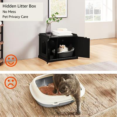 Show full view: Unipaws Furniture Enclosure Decorative Storage Bench Cat Litter Box, Black slide 4 of 9
