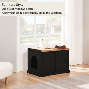 Unipaws Furniture Enclosure Decorative Storage Bench Cat Litter Box, Black