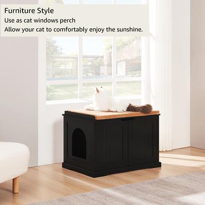 Show full view: Unipaws Furniture Enclosure Decorative Storage Bench Cat Litter Box, Black slide 3 of 9