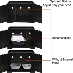 Unipaws Furniture Enclosure Decorative Storage Bench Cat Litter Box, Black
