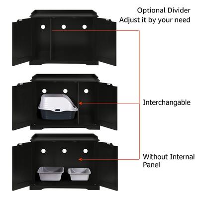 Show full view: Unipaws Furniture Enclosure Decorative Storage Bench Cat Litter Box, Black slide 5 of 9